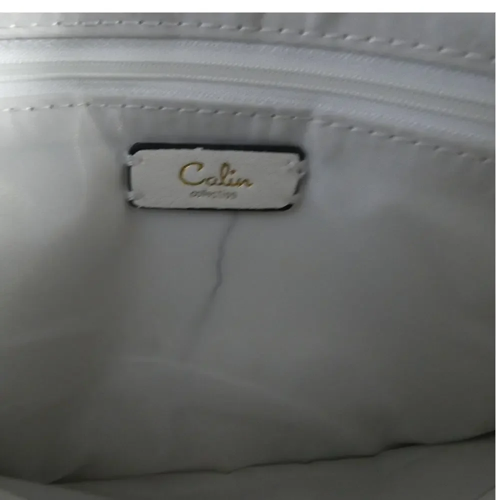 Calin Collection White Vegan Faux Leather Fringed Wristlet/Handbag Zipper NWT